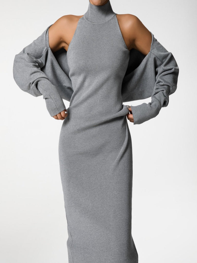 HALF HIGH NECK SLEEVELESS KNIT DRESS