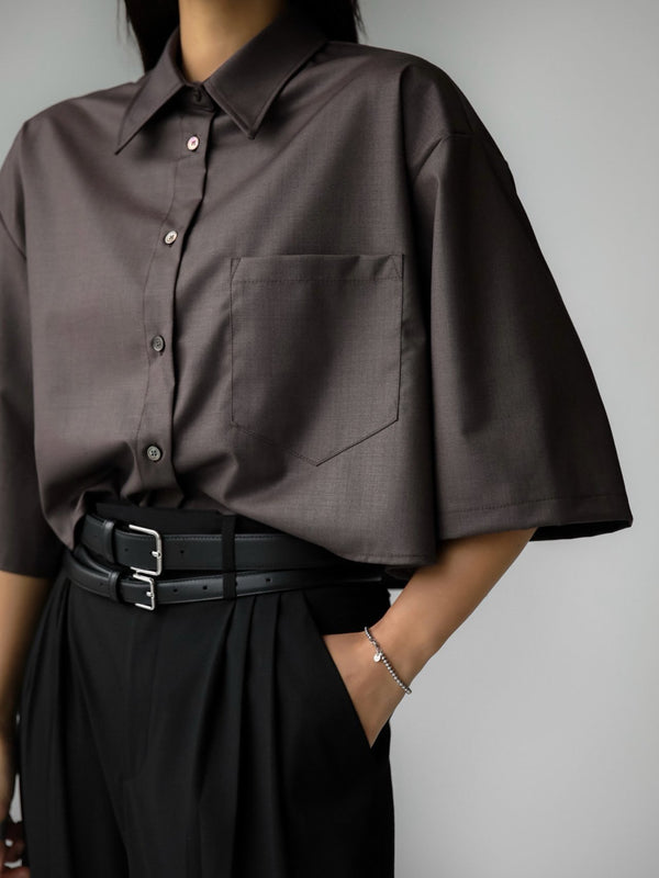 HALF SLEEVE CROPPED BUTTON DOWN SHIRT