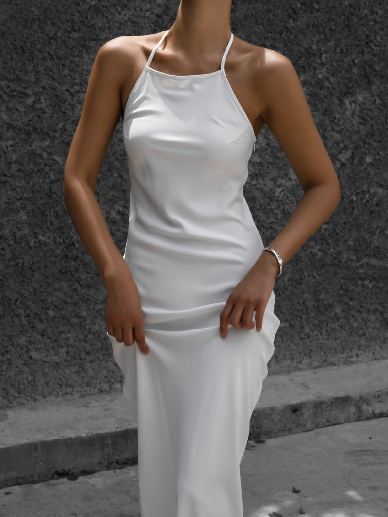 HALTER NECK SATIN DRESS