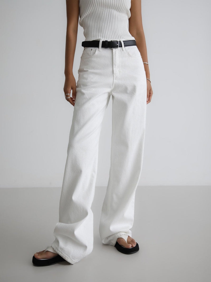 HIGH RISE WIDE LEG WHITE DENIM JEANS