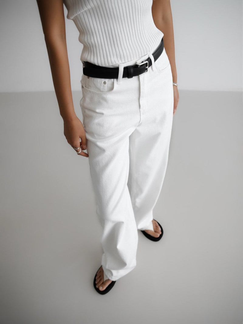 HIGH RISE WIDE LEG WHITE DENIM JEANS