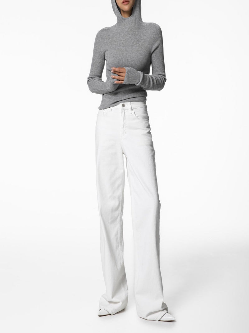 HIGH RISE WIDE LEG WHITE DENIM JEANS