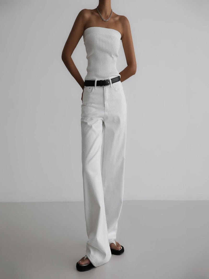 HIGH RISE WIDE LEG WHITE DENIM JEANS