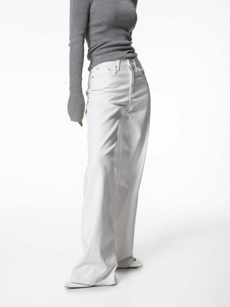 HIGH RISE WIDE LEG WHITE DENIM JEANS