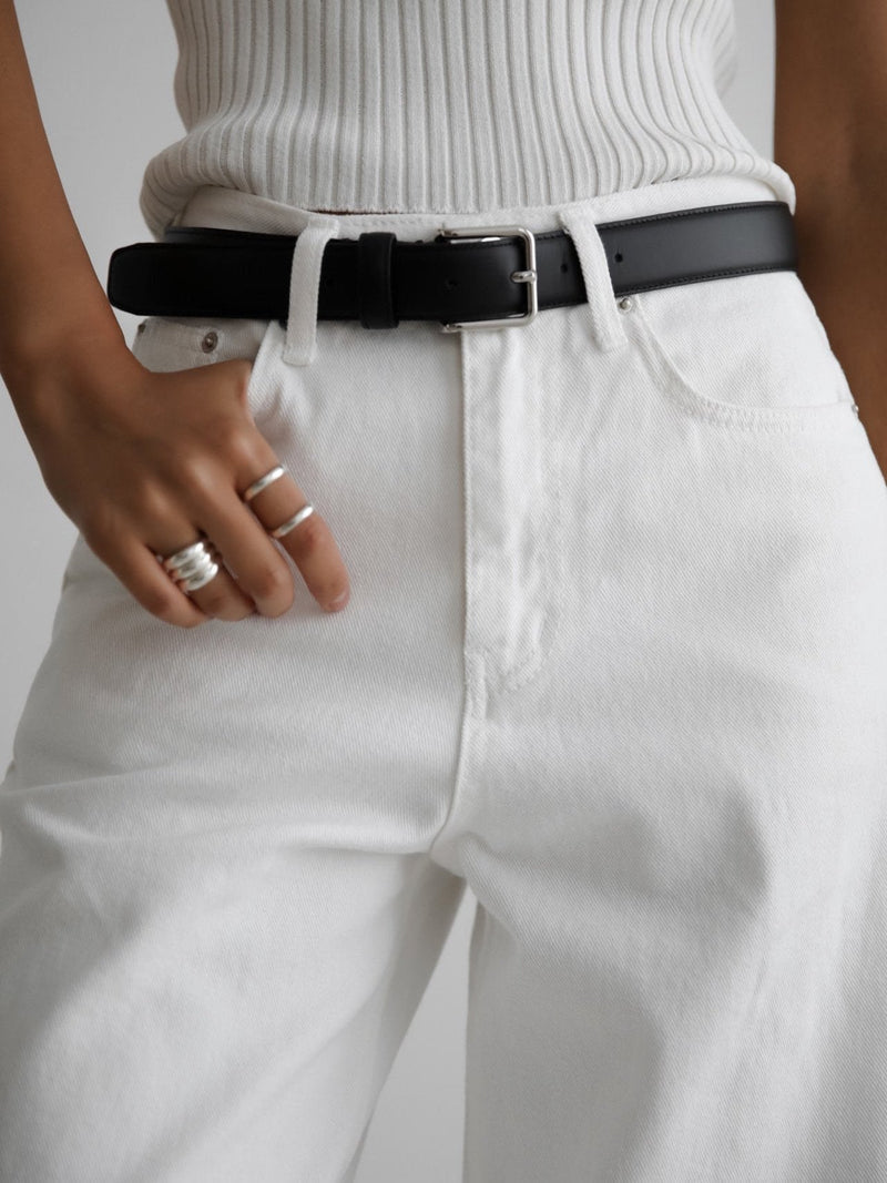 HIGH RISE WIDE LEG WHITE DENIM JEANS