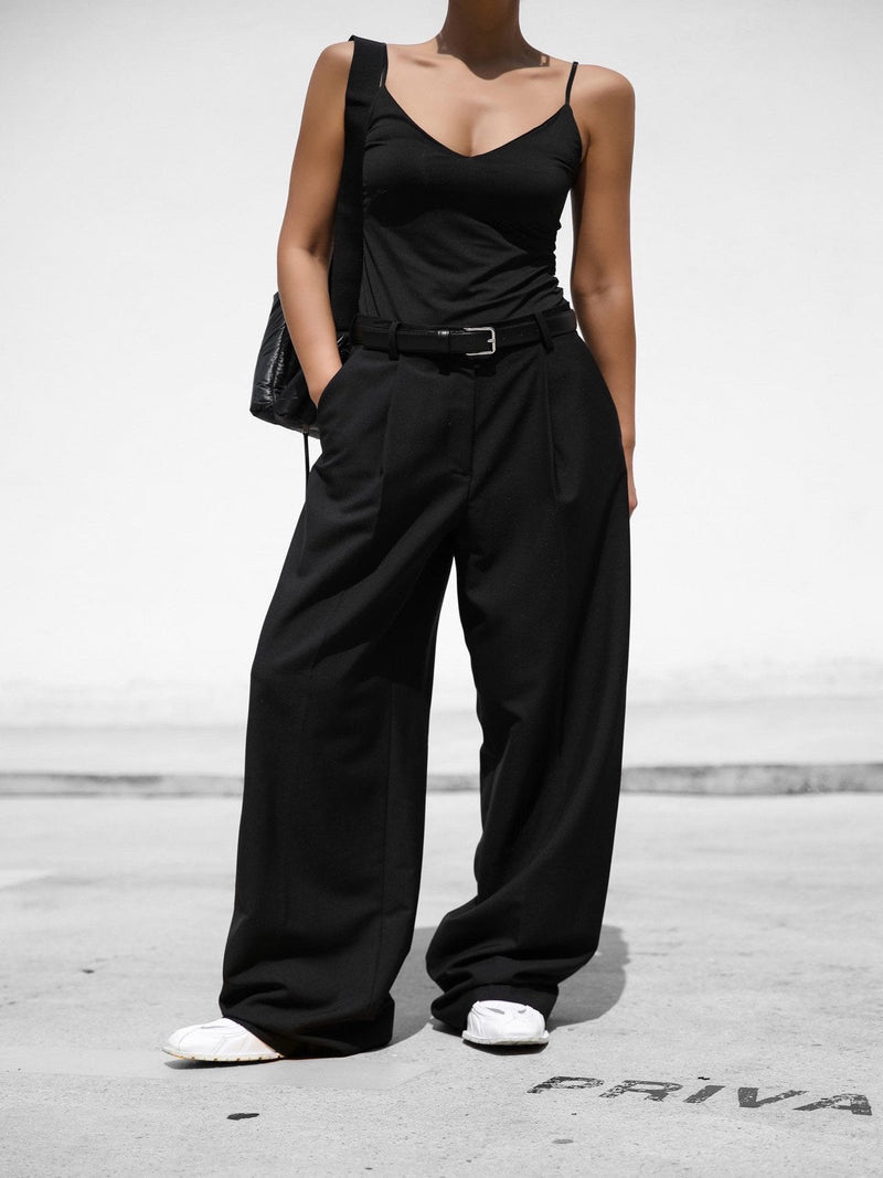 HIGH WAIST ONE PLEAT WIDE TROUSERS