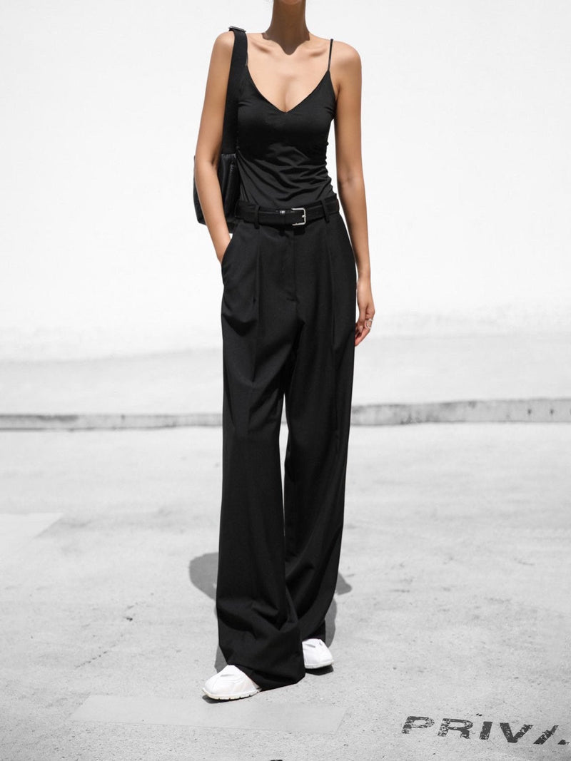 HIGH WAIST ONE PLEAT WIDE TROUSERS