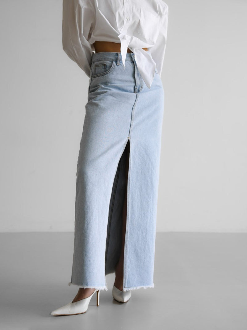 ICE BLUE MAXI DENIM SKIRT