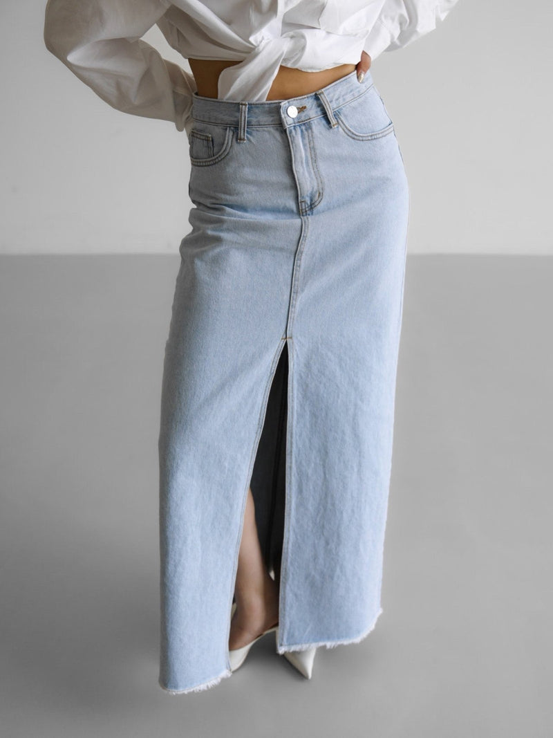 ICE BLUE MAXI DENIM SKIRT