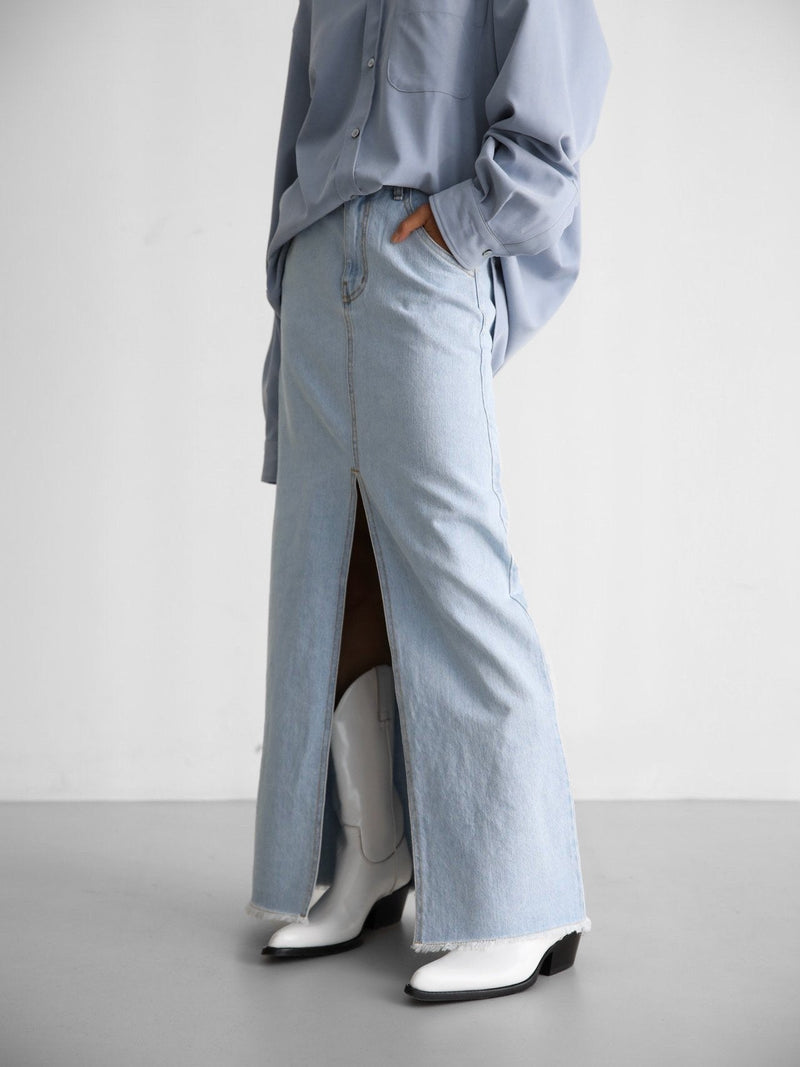 ICE BLUE MAXI DENIM SKIRT