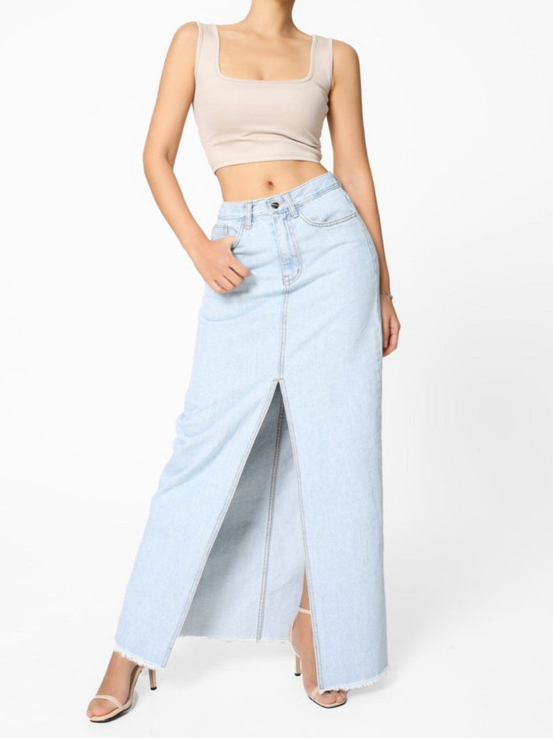 ICE BLUE MAXI DENIM SKIRT