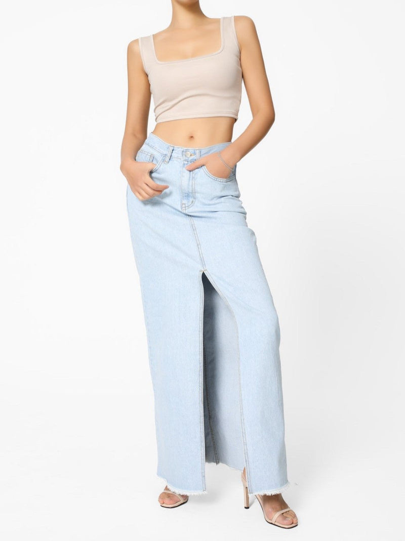 ICE BLUE MAXI DENIM SKIRT