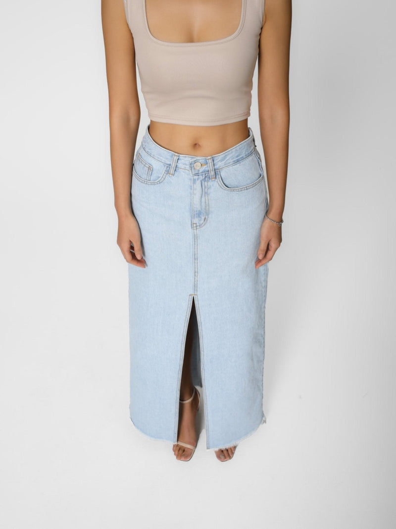 ICE BLUE MAXI DENIM SKIRT