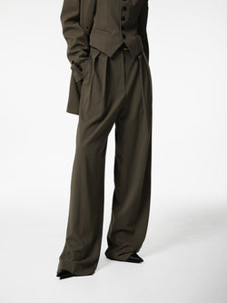 LOW WAISTED DOUBLE PLEATED WIDE TROUSERS