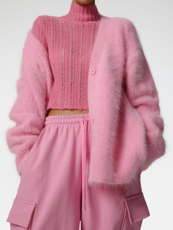 LUXE MINK ANGORA OVERSIZED KNIT CARDIGAN