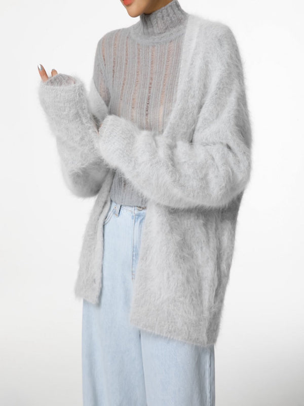 LUXE MINK ANGORA OVERSIZED KNIT CARDIGAN