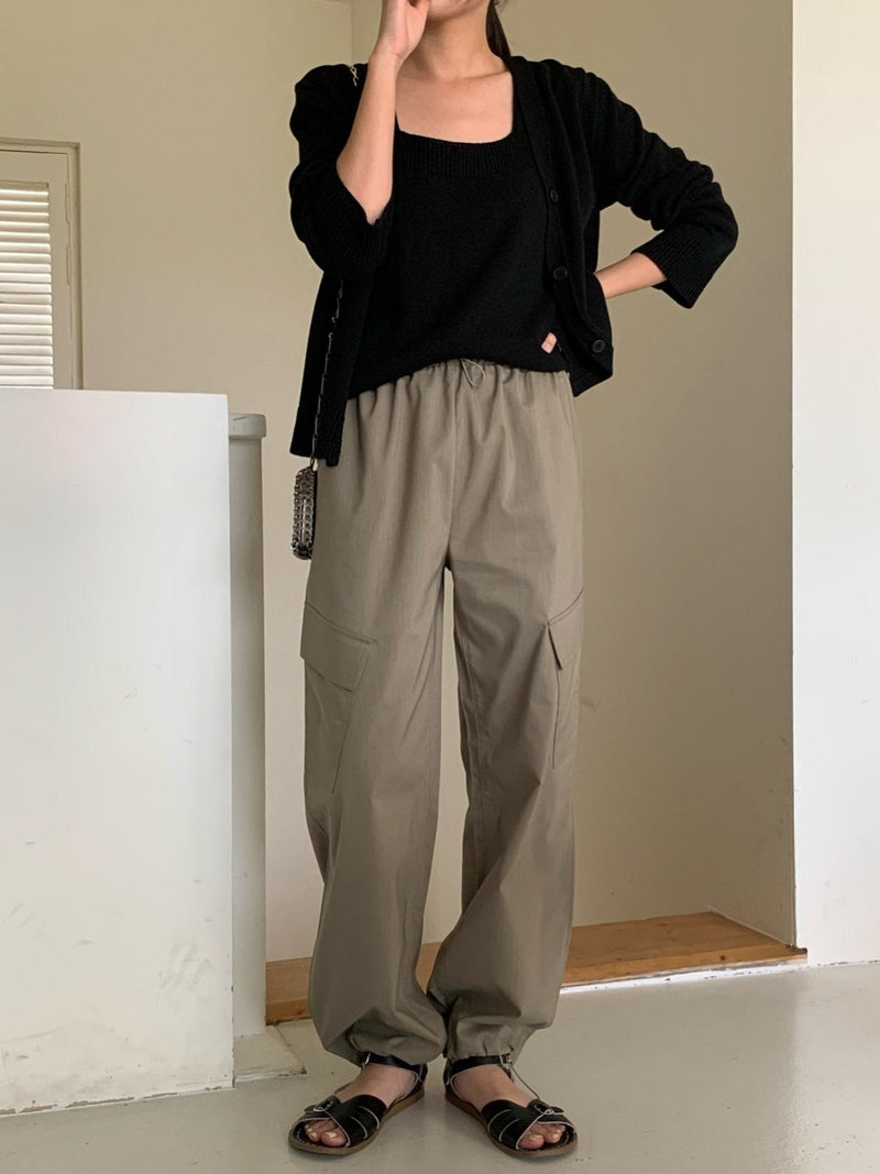 LINEN CARGO BANDED PANTS