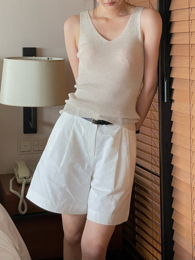 LINEN TWILL PIN TUCK SHORTS