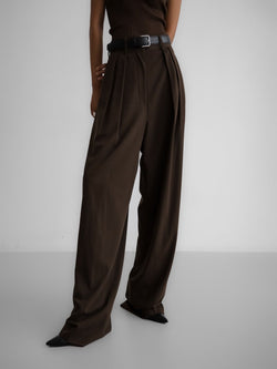 LOW WAISTED DOUBLE PLEATED WIDE TROUSERS