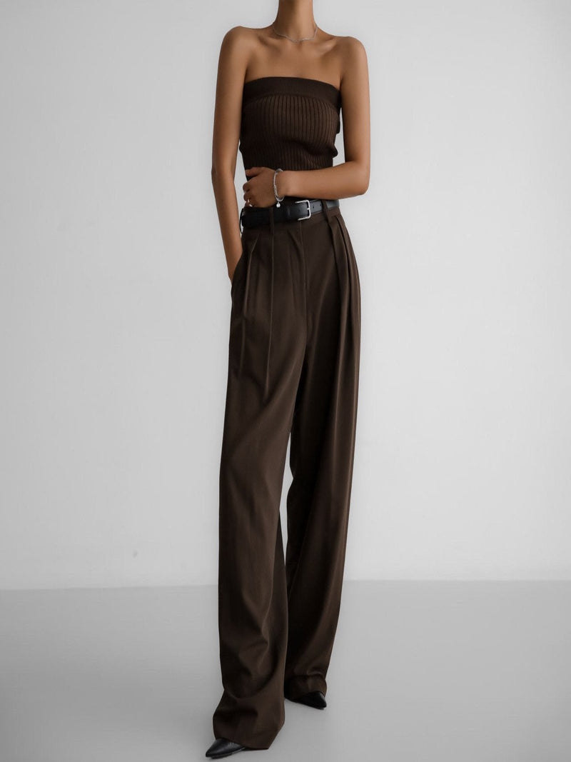 LOW WAISTED DOUBLE PLEATED WIDE TROUSERS