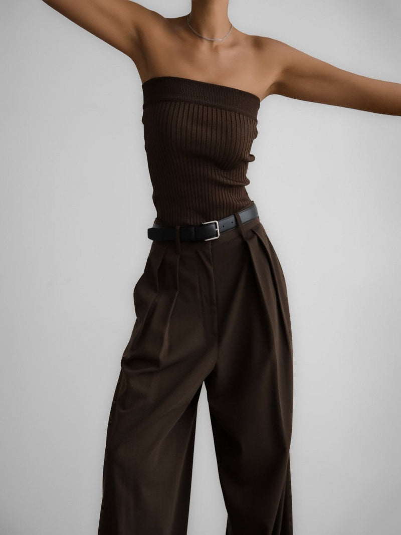 LOW WAISTED DOUBLE PLEATED WIDE TROUSERS