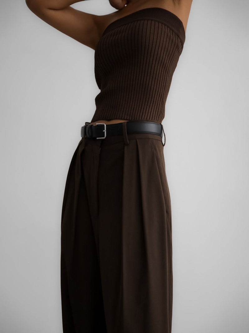 LOW WAISTED DOUBLE PLEATED WIDE TROUSERS