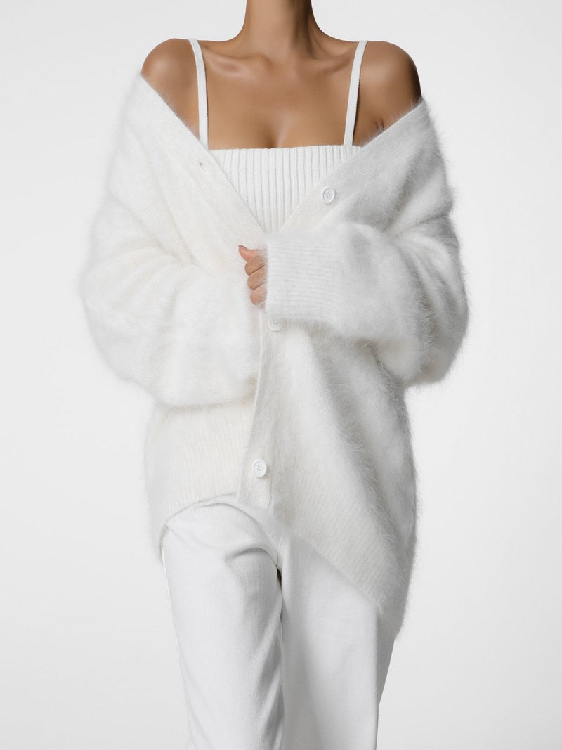 LUXE MINK ANGORA OVERSIZED KNIT CARDIGAN