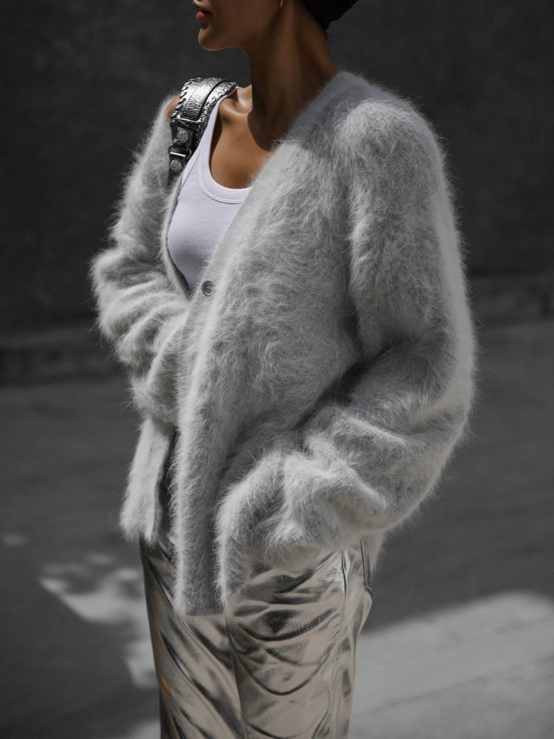 LUXE MINK ANGORA OVERSIZED KNIT CARDIGAN