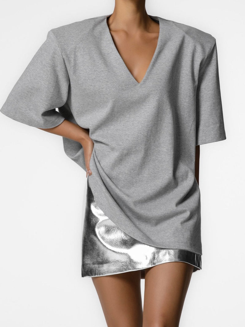 MAXI PADDED SHOULDER V-NECK T-SHIRT