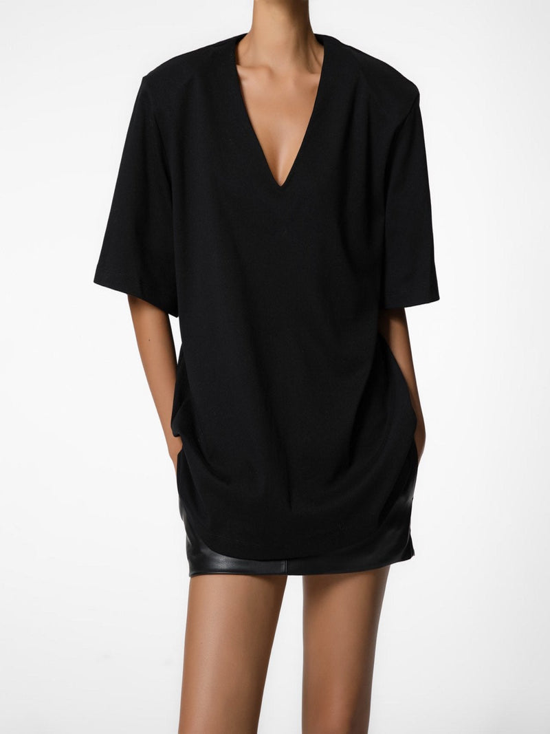 MAXI PADDED SHOULDER V-NECK T-SHIRT