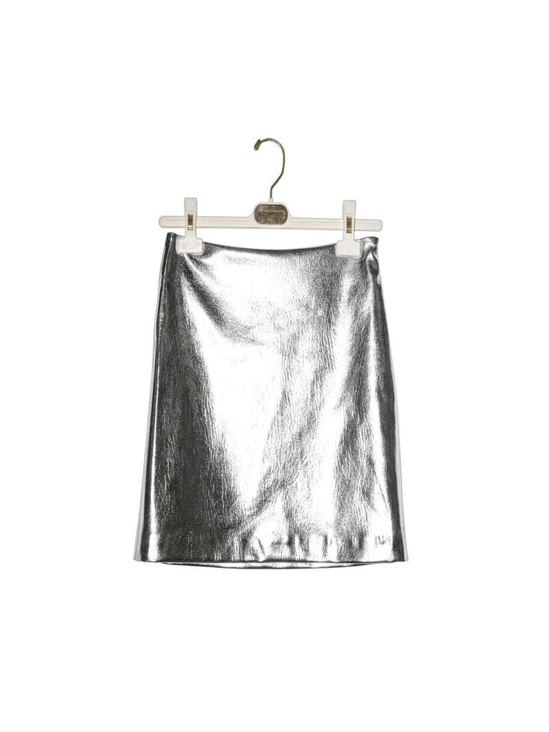 METALLIC VEGAN LEATHER MINI SKIRT