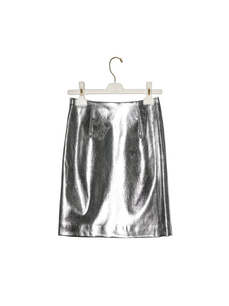 METALLIC VEGAN LEATHER MINI SKIRT