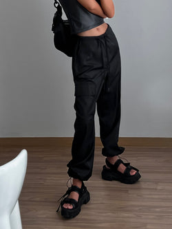 NYLON DRAWSTRING POCKET CARGO PANTS