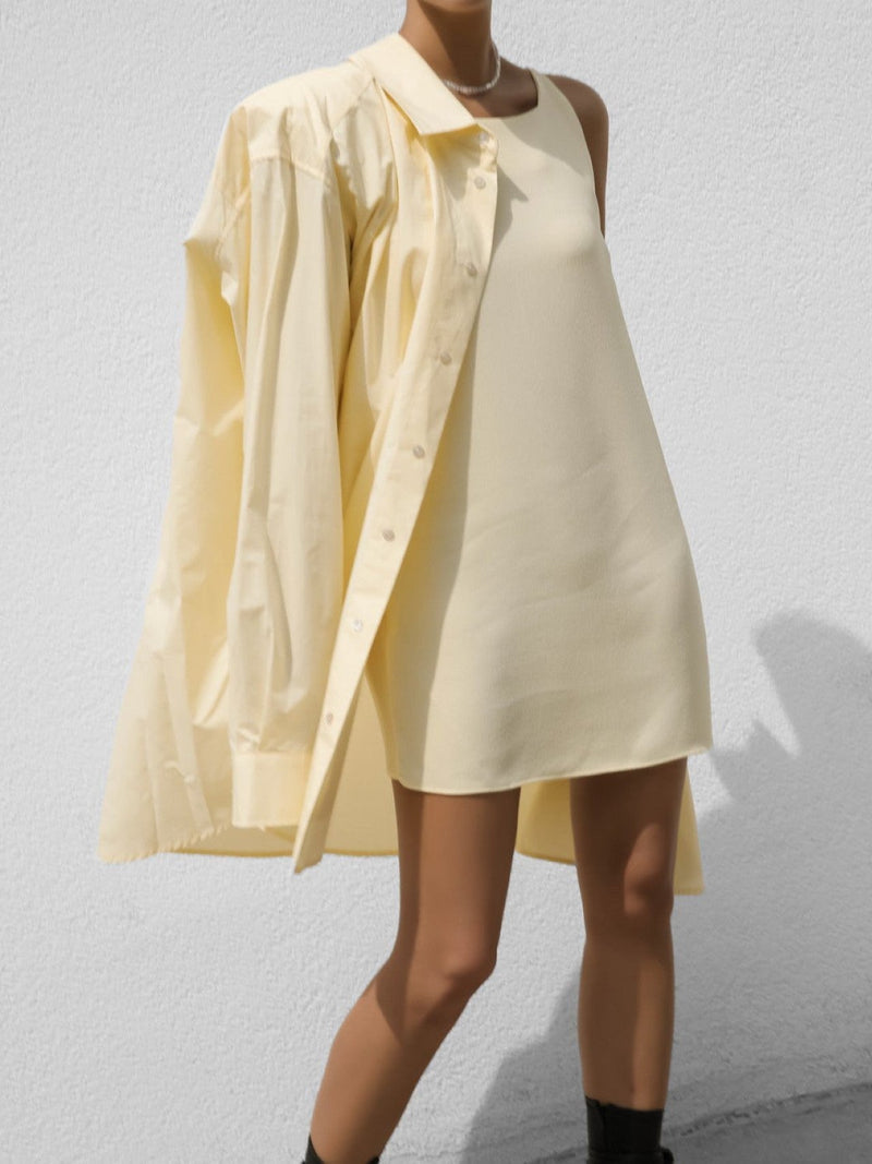 OVERSIZED PADDED SHOULDER COTTON BUTTON DOWN SHIRT