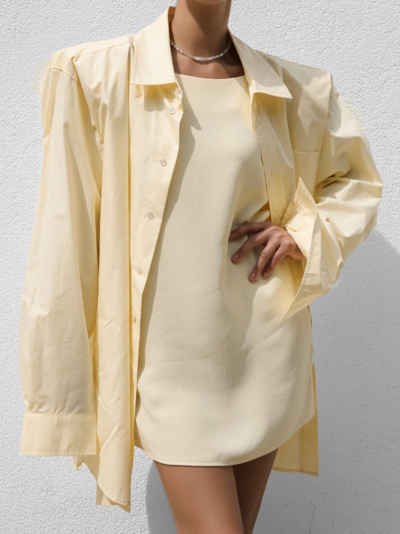 OVERSIZED PADDED SHOULDER COTTON BUTTON DOWN SHIRT