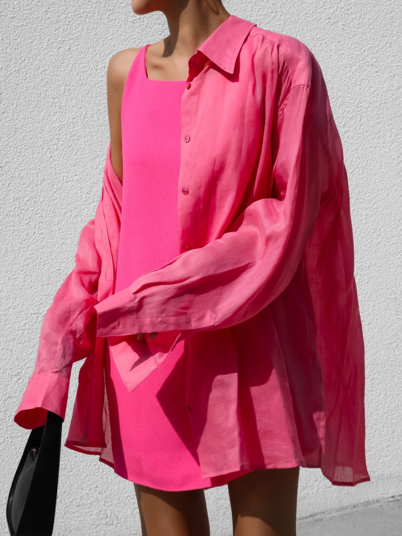 OVERSIZED VIVID LINEN BUTTON DOWN SHIRT