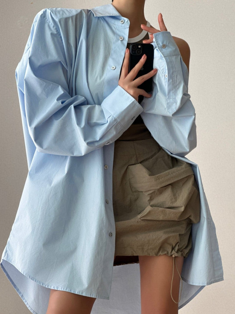 OVERSIZED PADDED SHOULDER COTTON BUTTON DOWN SHIRT