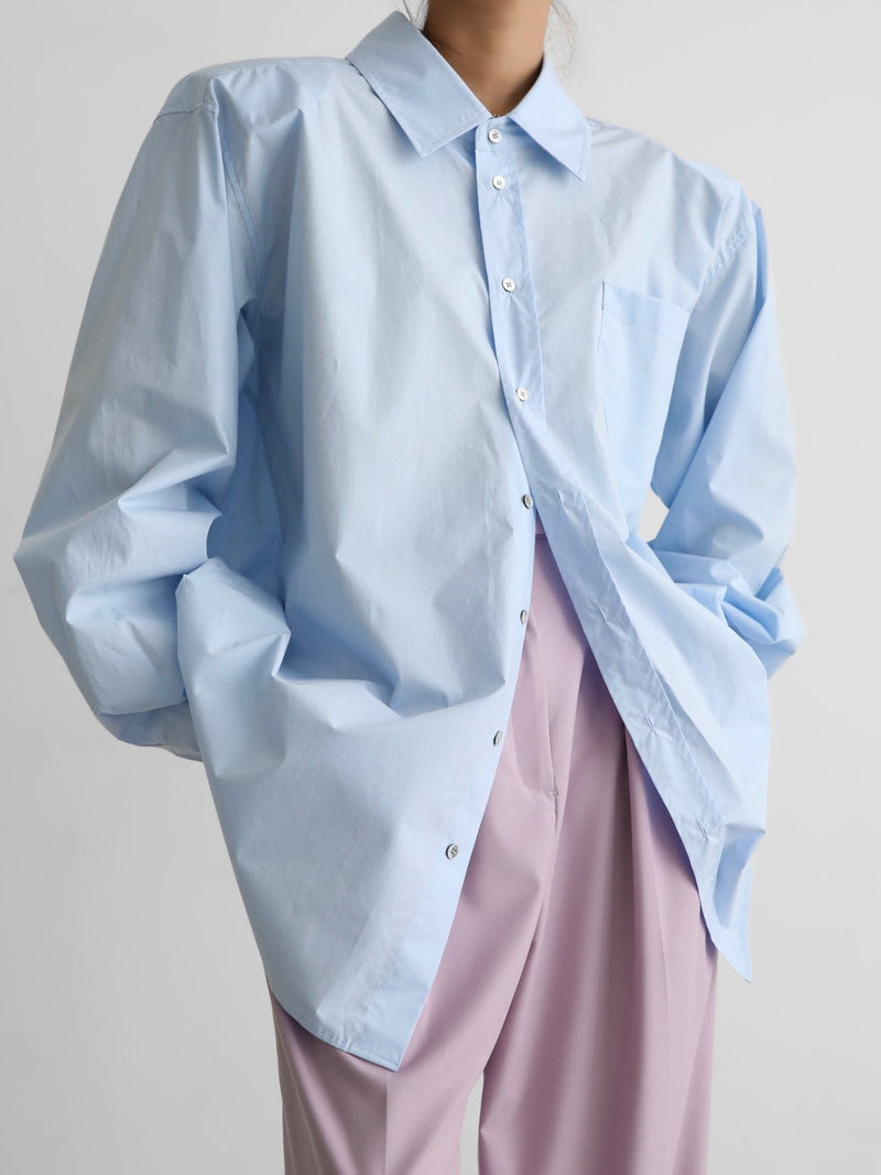 OVERSIZED PADDED SHOULDER COTTON BUTTON DOWN SHIRT