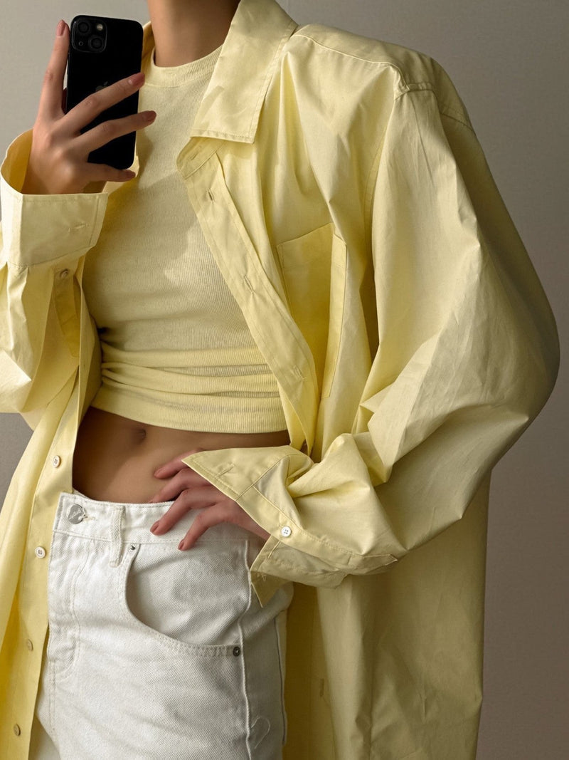 OVERSIZED PADDED SHOULDER COTTON BUTTON DOWN SHIRT