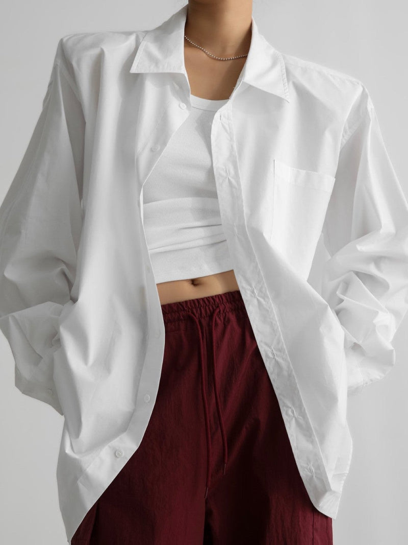 OVERSIZED PADDED SHOULDER COTTON BUTTON DOWN SHIRT