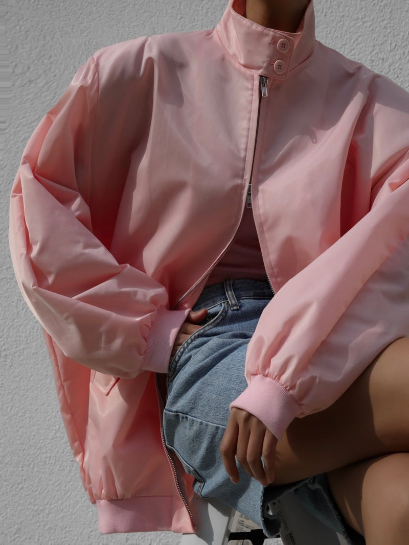 OVERSIZED PADDED SHOULDER HARRINGTON JACKET