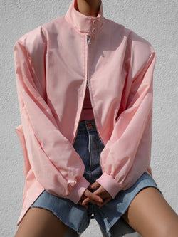 OVERSIZED PADDED SHOULDER HARRINGTON JACKET