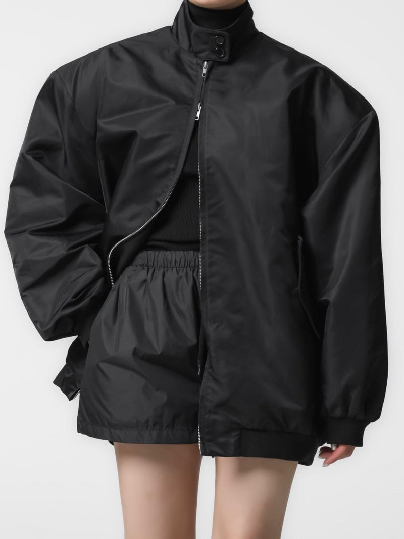 OVERSIZED PADDED SHOULDER HARRINGTON JACKET