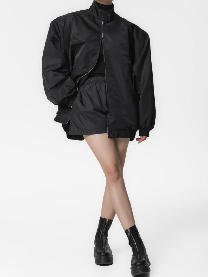 OVERSIZED PADDED SHOULDER HARRINGTON JACKET