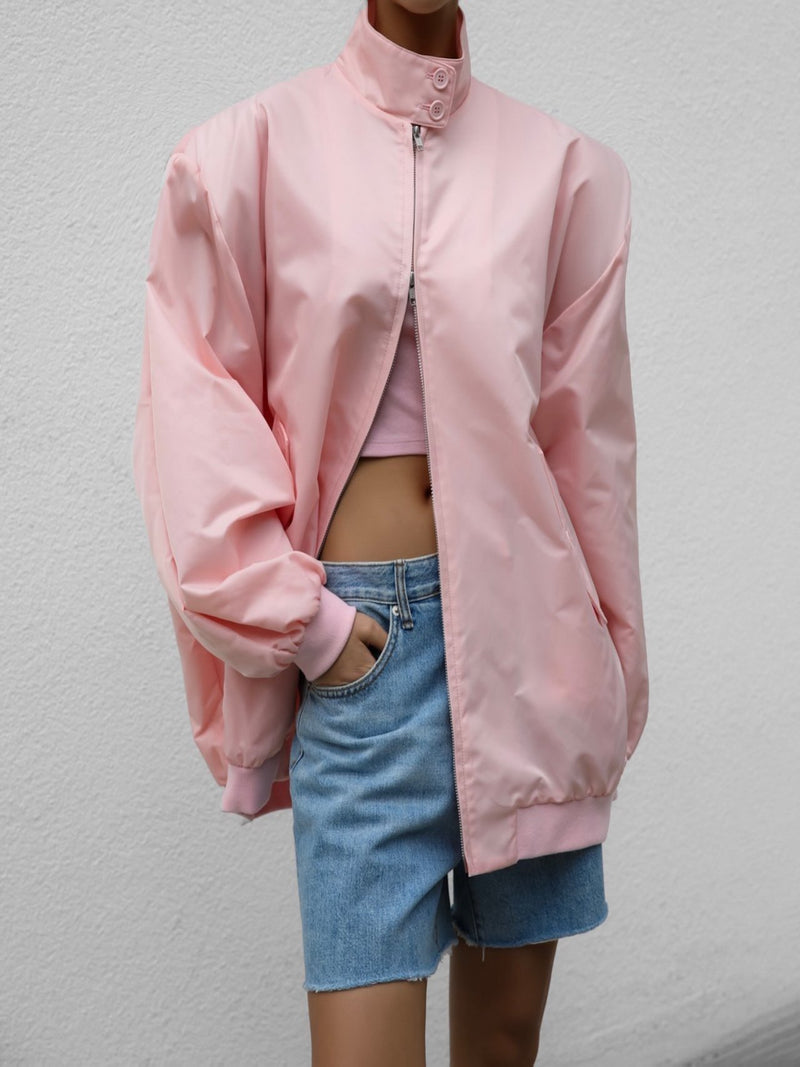 OVERSIZED PADDED SHOULDER HARRINGTON JACKET