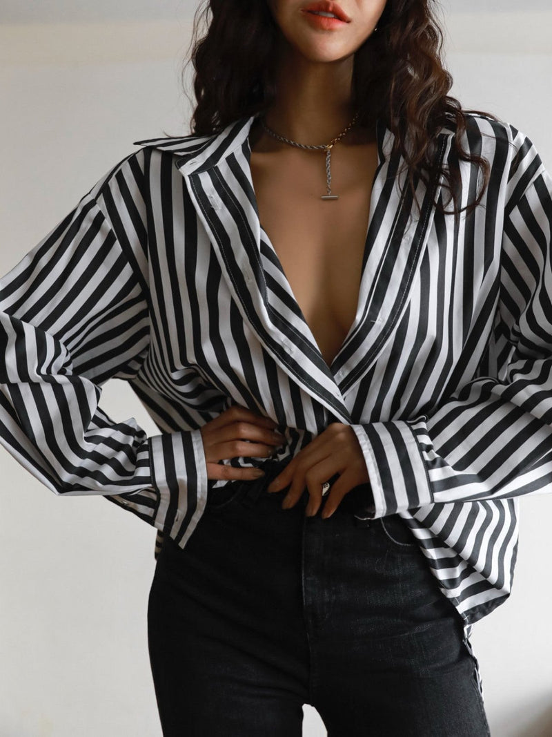 OVERSIZED STRIPED BUTTON DOWN SHIRT