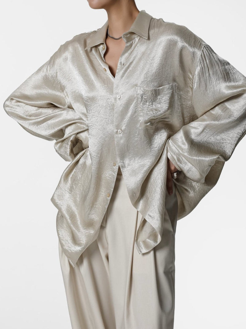 OVERSIZED WRINKLE SILKY BUTTON DOWN SHIRT