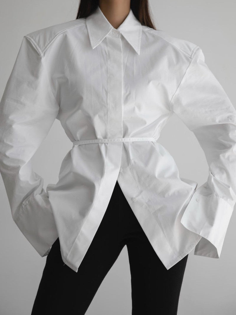 PADDED SHOULDER BUTTON DOWN COTTON SHIRT