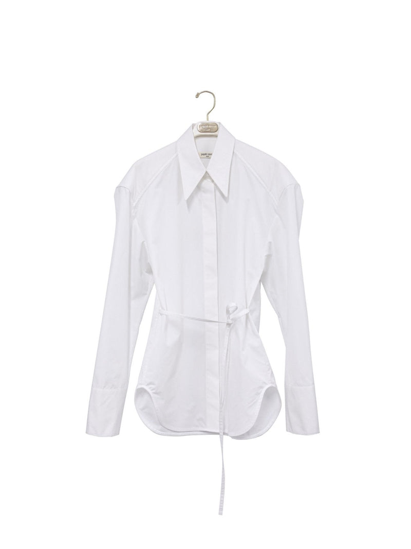 PADDED SHOULDER BUTTON DOWN COTTON SHIRT