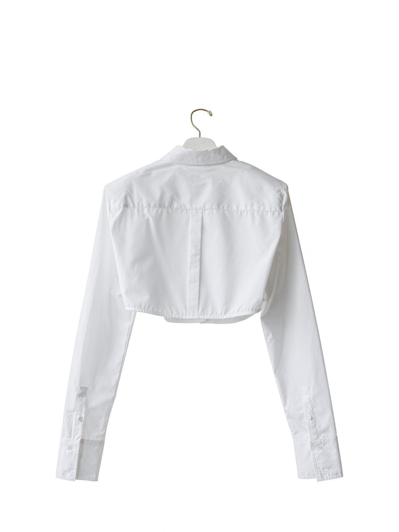 PADDED SHOULDER CROPPED BUTTON DOWN SHIRT